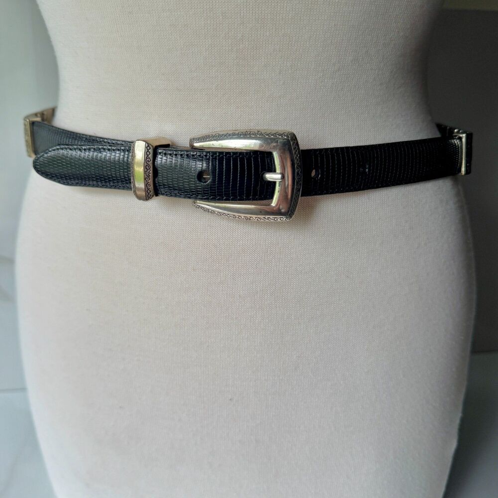 Vintage Brighton Black Leather Belt with Western Buckle – Unisex – Size S/M